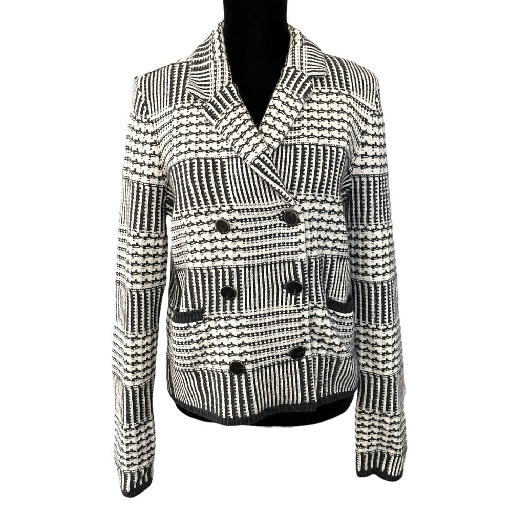 Ann Taylor LOFT cable knit chunky blazer wool rabbit hair blend double breasted